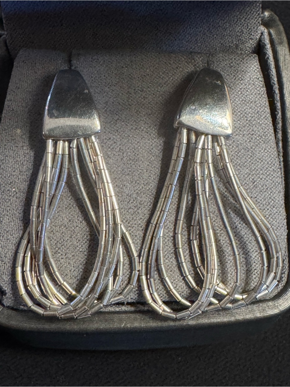 Sterling Silver 925 Liquid Silver Multi Strand Loop Dangle Earrings - Signed